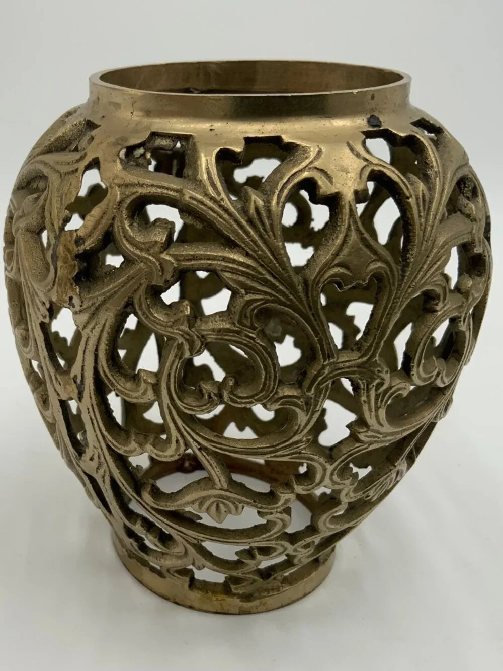 Brass Ornate Luminary Open Bottom Lattice Leaf Motif 5 1/2